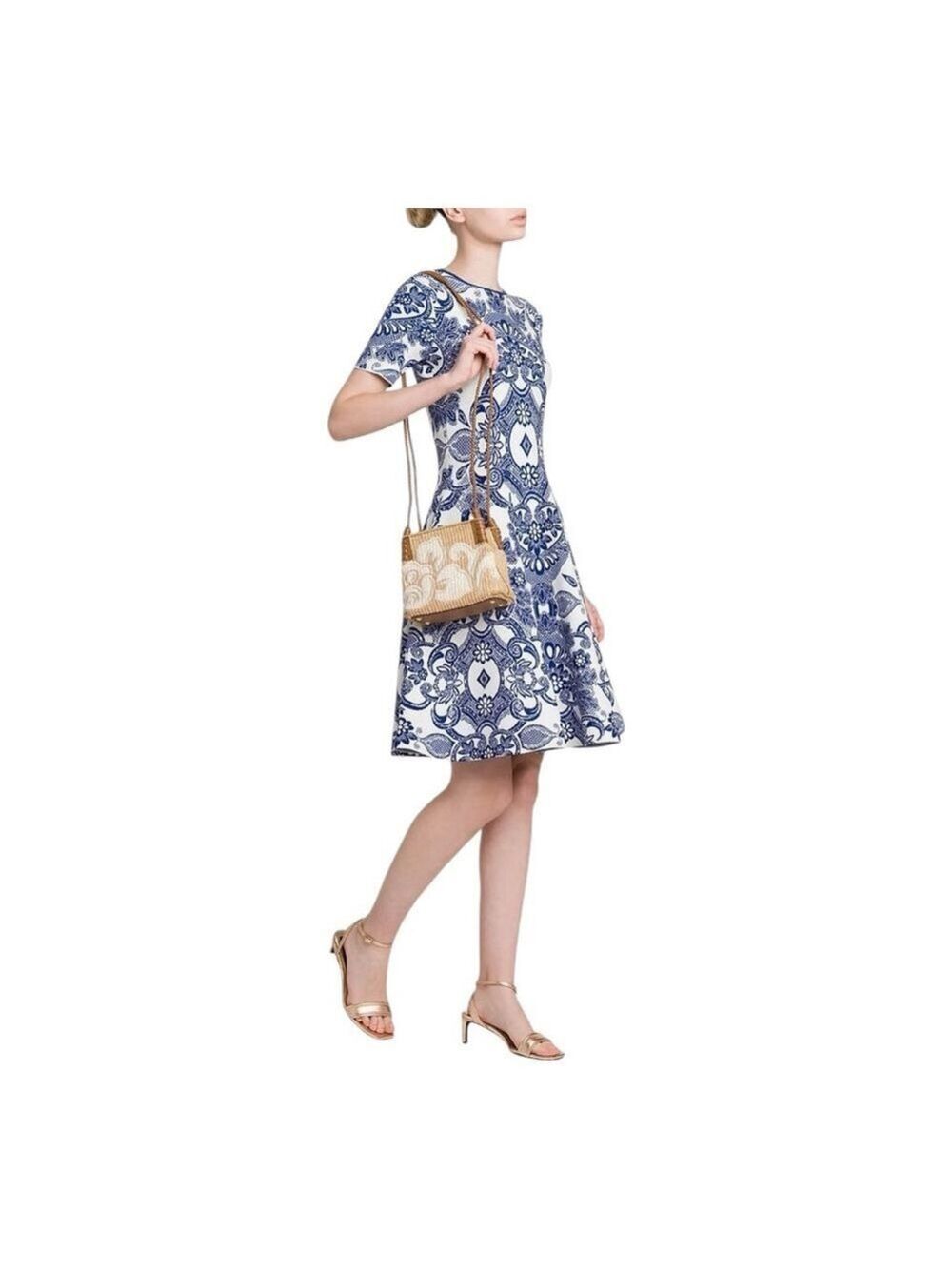 Women's Etro White and Blue Medallion Lace Effect Minidress Size 2 (38)